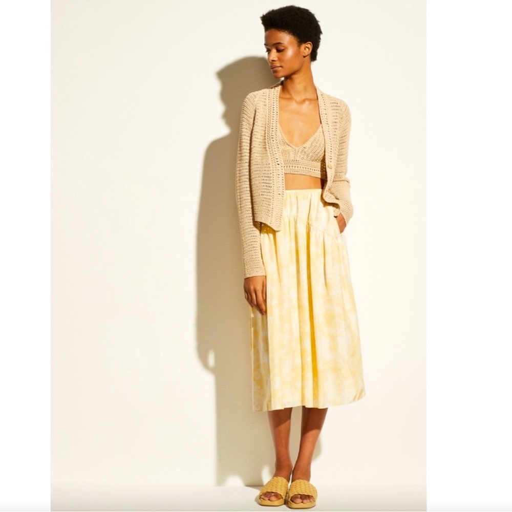 Vince ‘Wheat’ Tiered Gathered Yellow Silk Midi Slip Skirt Large